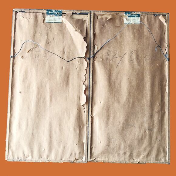 Vintage 1950s Man and Woman Paintings with Green Velvet Trim Frame - Picture 4 of 7